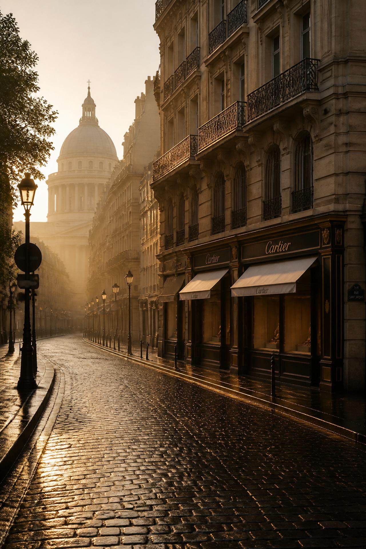 Rua parisiense ao amanhecer